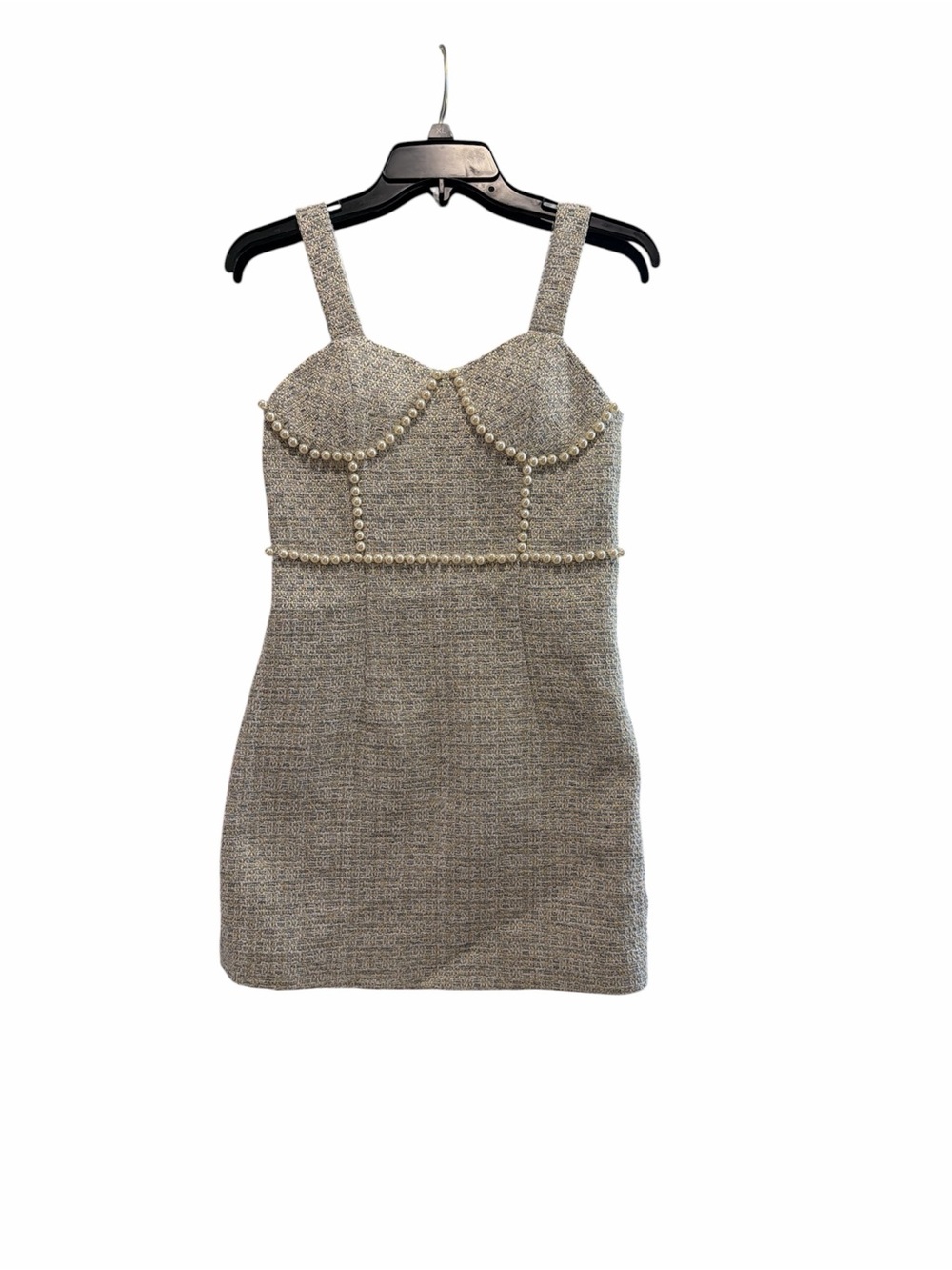 Rophex size S Pearl-Embellished Gray Tweed Mini Dress
